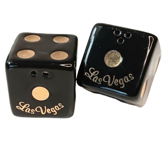 Vintage Las Vegas Salt and Pepper Shakers Black and Gold - Picture 3 of 11